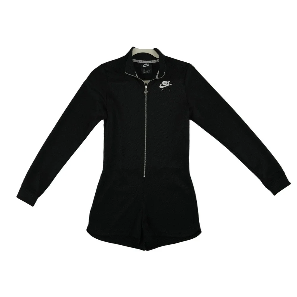 Nike Air Shorts Romper Women's Size XS Black Ribbed Half Zip Mock Neck  Bodysuit